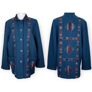 Vintage South Wool 100% Virgin Uruguay Wool‎ Blue Teal Western Coat Size Large
